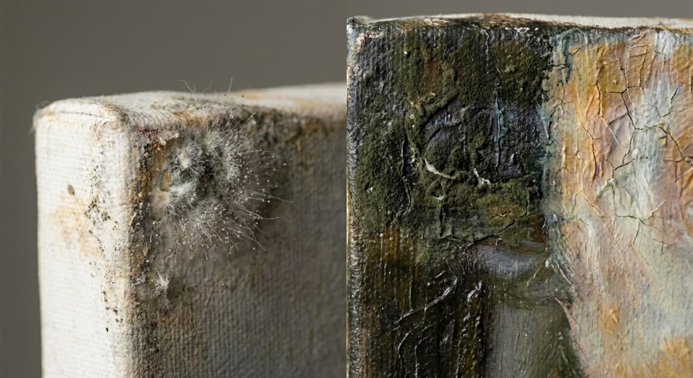 Close-up of mold on artwork surface