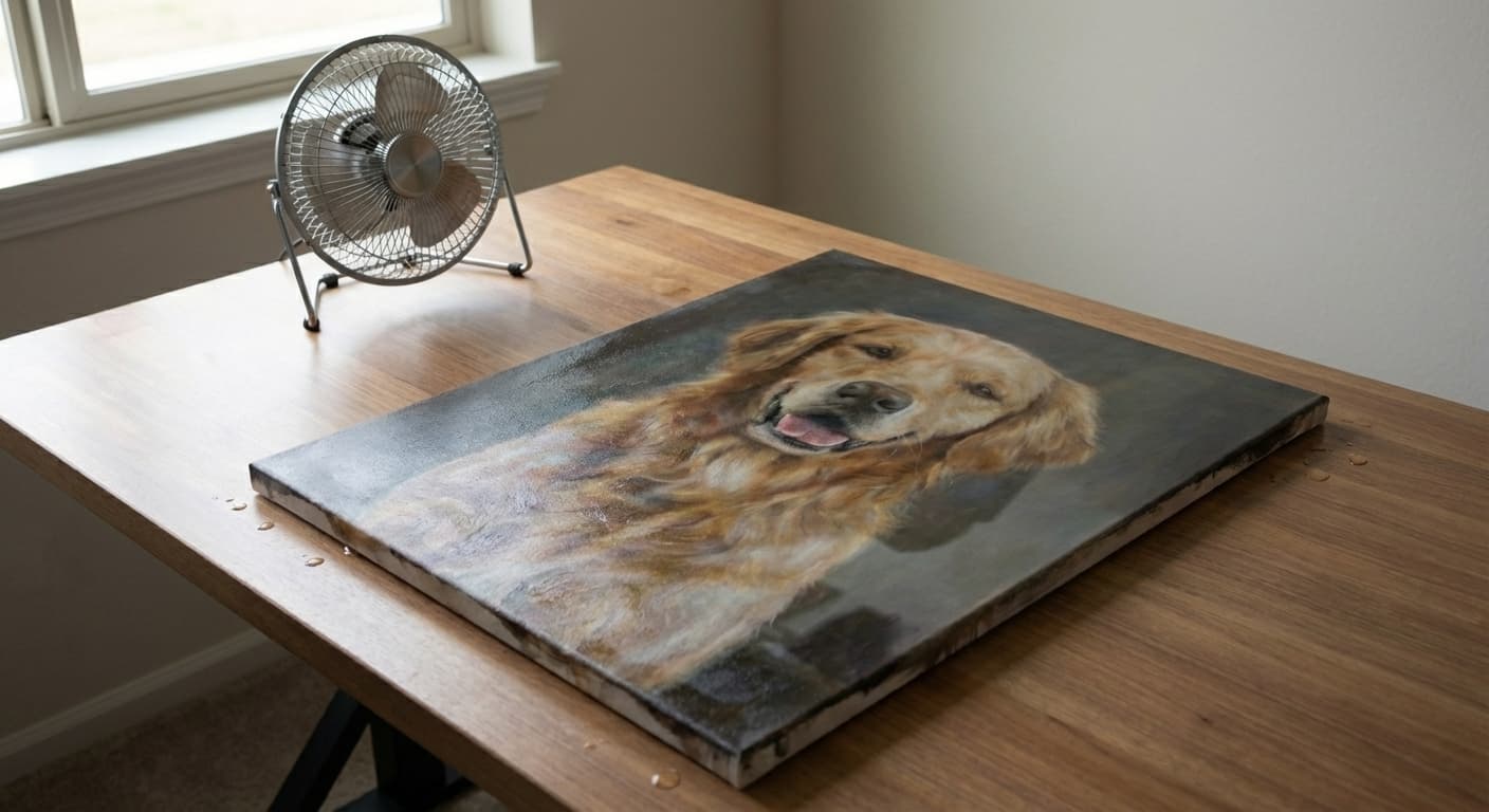 Artwork with visible water damage