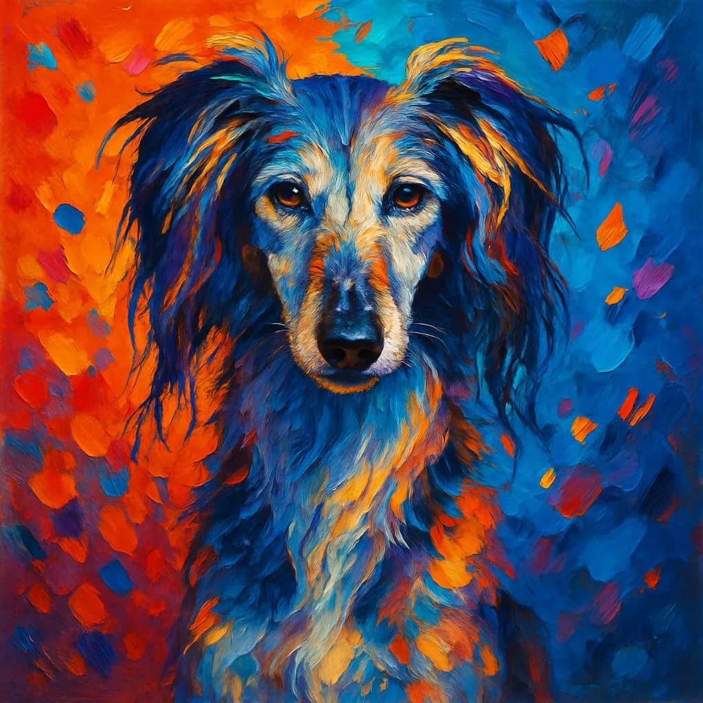 Impasto-style pet portrait print with rich colors and detail