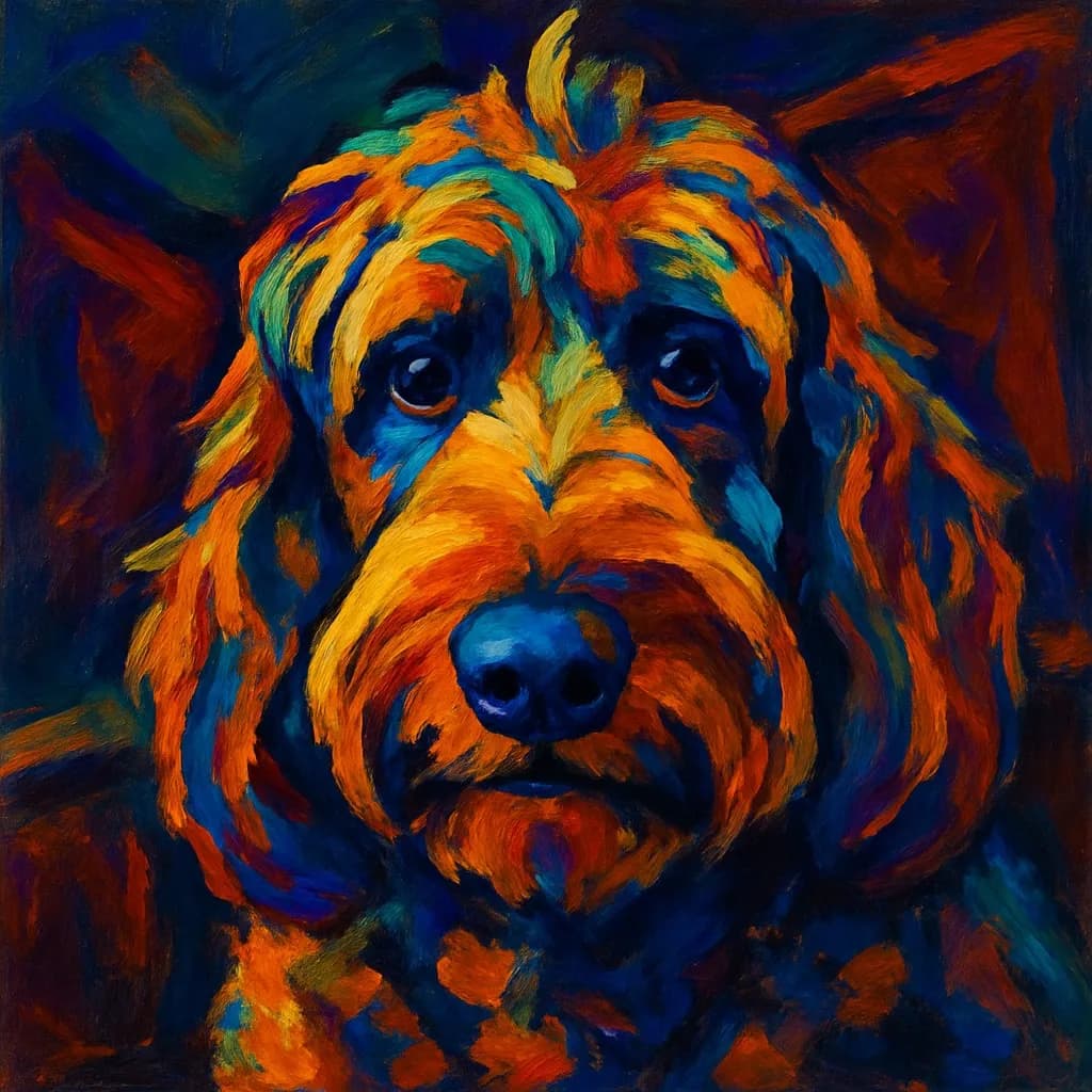 Expressionist oil-painted pet portrait example