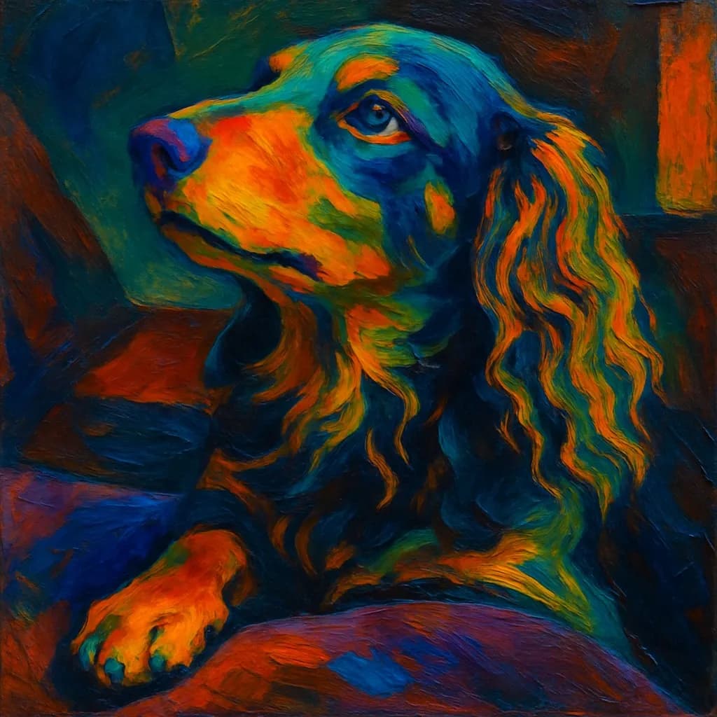 Expressionist oil-painted pet portrait example