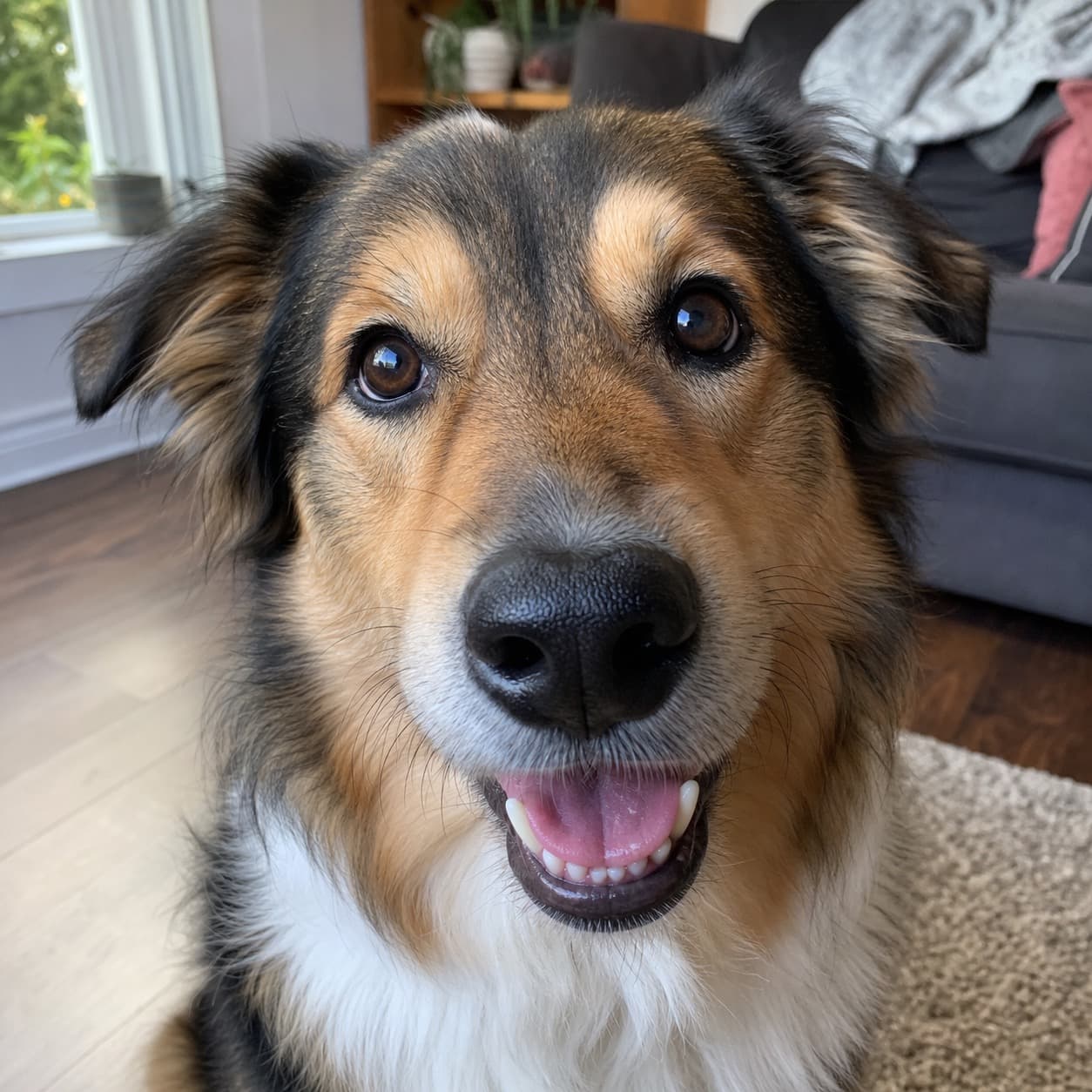 Close-up phone photo of a dog with clear eyes for a custom pet portrait