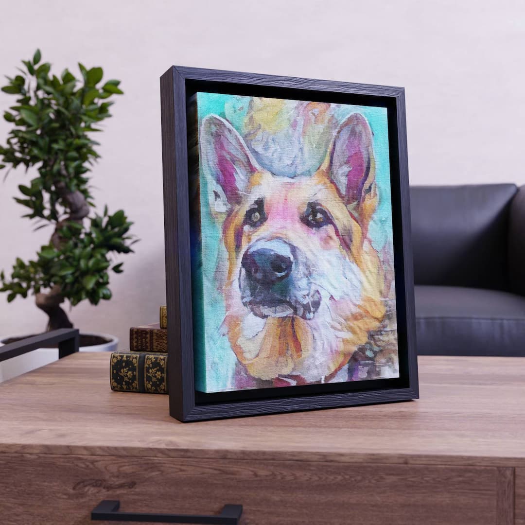 pet portrait on black framed canvas price