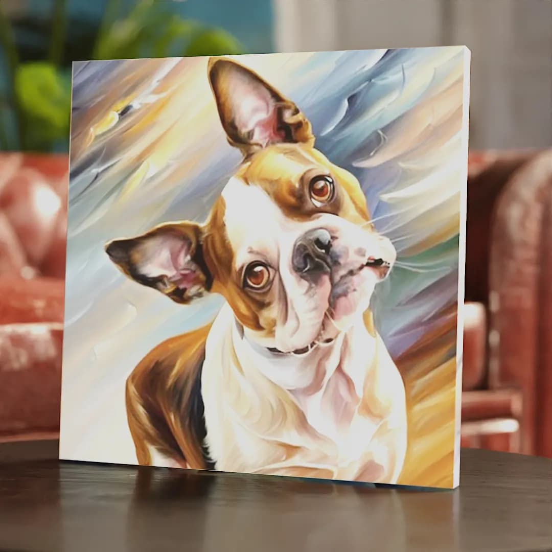 Impasto-style pet portrait print with rich colors and detail